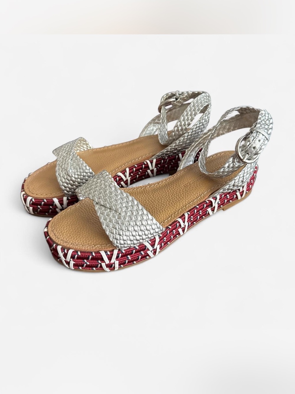 Sigerson Morrison Silver Braided leather Ankle-Strap flat form Sandals size 37